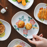 美浓烧（Mino Yaki）日式手绘风陶瓷盘子小号长方盘火锅菜盘子进口釉下彩刺身生鱼片碟 向阳花【18.7cm*12.5cm*2.5cm】