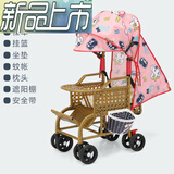 恩曜仿藤婴儿推车夏天藤椅车可坐可躺宝宝轻便手推车儿童藤椅车小推车 红象全套【送大礼包/调节踏板】