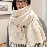 砚允2025新款韩版彩色点点围巾女秋冬季时尚百搭冬天围脖学生节日礼物 米白色