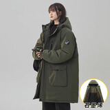 顶峰保罗连帽中长款工装羽绒棉服女冬季加厚冲锋棉衣情侣款军大衣男士外套 女款-军绿 中长款 L 推荐120-140斤