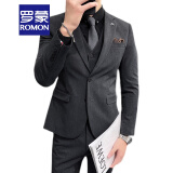 罗蒙（ROMON）轻熟风休闲大码西服套装男韩版修身两粒扣三件套通勤商务小西装潮 深灰色【西装+西裤】 4XL (建议160-180斤内)