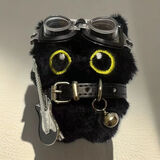 新款朋克风黑猫玩偶毛绒公仔挂件可爱猫咪包包挂饰情侣礼物学生 泳镜摇滚吉他黑猫挂件