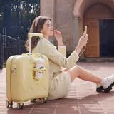 花瞳登机箱18寸小号旅行箱男拉杆箱女16寸可爱行李箱小清新密码箱20寸 奶油黄/509【杯架+充电口】拉链 16英寸 【登机箱】