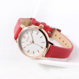 聚利时新品简约小巧圆形表盘复古皮带女士石英手表高中学生防水腕表1070 C红色 +镜子+备用电池2 29mm
