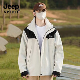 吉普（JEEP）冲锋衣外套男女秋冬季新款户外三合一防风保暖登山服可拆卸夹克男 【男女款】象牙白-单衣 XXS(建议85-110斤)