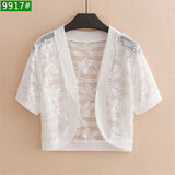 迪芙熙 防晒小披肩蕾丝小披肩女2022夏季外搭短款百搭薄款开衫白色镂空防晒衣小坎肩 蝴蝶花披肩【白色】 XL(建议110-125斤)