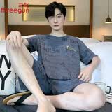 三枪（THREEGUN）睡衣男夏季薄款纯棉短袖短裤休闲时尚家居服夏天男士套装可外穿 96003 3XL 男(建议180-200斤)