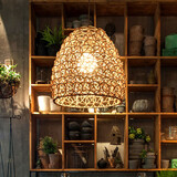 华木轩书房餐厅灯具中式阳台过道灯东南亚餐厅灯饭店茶楼单头藤艺小吊灯 E款（本色）直径30*高35CM