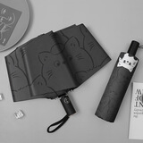 尚野优品雨伞全自动防晒遮阳伞男学生晴雨两用黑胶折叠太阳伞大号便携雨具 潦草猫-黑 三折自动款