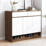 宜造（YIZAO）门口鞋柜入户柜家用简约现代大容量玄关柜收纳门厅柜阳台柜储物柜 【三门两抽】橡木色100*32*100cm 自主安装