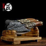 龙泉拙匠家用锋利菜刀连年有鱼套装刀具手工锻打套刀整套菜刀斩切两用刀切菜刀厨师刀厨房不锈钢切肉切片刀 整套四把带刀架