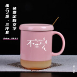 陌上纤虹陶瓷马克杯陶瓷水杯550ml陶瓷咖啡杯带勺盖茶杯 陶瓷办公杯父亲节 赫兹杯粉色（不生气）+盖勺垫