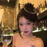 初享（CHUXIANG）小礼帽女头饰名媛旗袍配饰民国新娘帽面纱晚宴礼服发饰复古网纱帽 黑色珍珠礼帽  B07-103