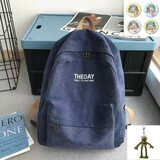 宾拓（BESSTOVV）书包男中学生高中大学生帆布双肩包男港风纯色简约大容量休闲背包 蓝色小号带挂件 +随机徽章4枚