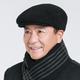 畅印 帽子男秋冬季鸭舌帽爸爸老头中老年人毛呢帽护耳保暖爷爷前进帽子 黑色 M 头围58c