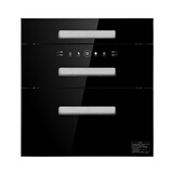 YueYingHua日本樱花消毒柜家用嵌入式大容量高温紫外线消毒烘干臭氧保洁存储碗柜304不锈钢碗架 110升黑色三层面板600*600