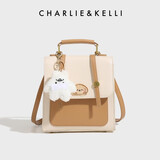CHARLIE&KELLI CK品牌包包女包2026新款复古双肩包时尚大容量背包学生开学书包 米白色【联系客服顺丰包邮】