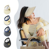 瑞莱奥 遮阳帽女夏季网红同款uv发箍防晒帽子大檐户外骑行无顶防紫外线宽檐空顶太阳帽子 A款-米边米色 均码(54-60cm)