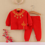 鹏优婴儿衣服红色百天周岁服纯棉春薄宝宝抓周服秋冬保暖内衣套装新年 吉祥如意保暖款 73 （建议5-8月）