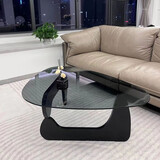 汇优隆实木钢化玻璃茶几客厅家用小户型极简创意现代简约轻奢网红高级感 野口勇茶几 黑色腿+灰色玻璃91cm