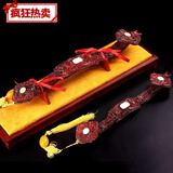 印度小叶紫檀木雕如意摆件工艺品红木家居客厅玄关装饰品摆件 小号双头九龙如意