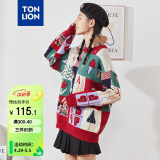 唐狮（TonLion）2022毛衣女复古设计感印花针织衫可爱宽松上衣 瑰丽红 S 