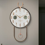 康巴丝（Compas）客厅挂钟石英钟表现代创意摇摆壁挂时钟艺术装饰电子表 双日历创意款黑金雅白超安静 1cm