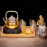 瓷牌茗茶具（cipaiming teaset） 电陶炉煮茶器煮茶壶茶炉家用小型电茶炉加厚耐热玻璃茶壶 壶+简约黑炉6彩+公杯罐道架+托盘