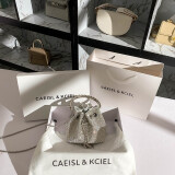 CAEISL & KCIEL官网小&ck2024新款女包小众原创设计高级感镶钻水桶包手提斜挎包 银色 专柜高档品质