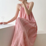 猪小耙（ZHUXIAOPA）多巴胺粉色晕染吊带连衣裙女夏季显瘦气质大摆裙沙滩长裙 粉色 M