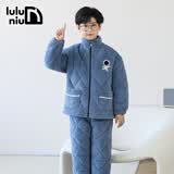 噜噜牛儿童睡衣男童冬季珊瑚绒夹棉加厚保暖法兰绒中大童男孩睡衣 83010-潮蓝 150 (16码建议身高140-145)