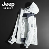 JEEP SPIRIT户外冲锋衣男迷彩防风衣可拆卸加绒外套团购夹克三合一登山滑雪服 象牙白8586（男款冲锋衣） XL