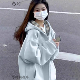 恋的秋季卫衣女2025新款春秋冬季加绒加厚学生高中初中生女生衣服外套 潮流韩版蓝色加绒款 均码 (可备注码数)