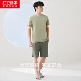 红豆居家夏季情侣全棉睡衣简约休闲风短袖家居服套装可外穿春夏 军旅绿（男款） 2XL 180/100A