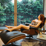 艺术女神 单人沙发 Eames伊姆斯躺椅设计师单椅真皮北欧沙发椅子单人可躺 [黑色]躺椅+脚踏 加高版丨身高180以上丨S级黄牛皮