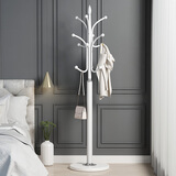 木樽欧式衣帽架卧室衣架落地客厅简约铁艺挂衣架室内单杆收纳衣服架子 理石底座(35cm加宽2.0cm加厚) 白