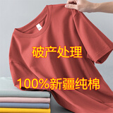 澳贝妮纯棉短袖男女同款夏季全棉纯色t恤半袖打底衫100%新疆棉上衣体恤 砖红色 L  110-125斤