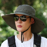 沐驰斯顿渔夫帽女夏季防晒遮阳帽子男士户外钓鱼防紫外线太阳帽大檐登山帽 帽檐12cm军绿色 均码（男女同款）
