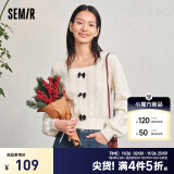 森马（Semir）毛衣女短款方领蝴蝶结修身针织衫2024春新款质感肌理新年红色内搭 奶白10501 150/76A/XS