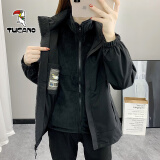 啄木鸟冲锋衣外套女春秋冬季三合一可拆卸防风防水定制潮牌新款登山风衣 女款黑色（外套+内胆） XL