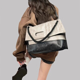 木丁丁大容量通勤包包女士2024新款时尚通勤托特包百搭休闲单肩斜挎包 卡其色【皮质】