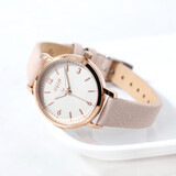 聚利时新品简约小巧圆形表盘复古皮带女士石英手表高中学生防水腕表1070 B浅粉色 +镜子+备用电池2 29mm