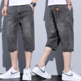 罗蒙（ROMON）牛仔短裤男夏季薄款7分裤潮牌宽松直筒中裤宽松夏天男士裤子男装 黑灰色【923款】 36