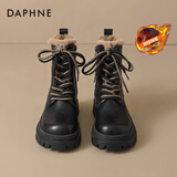 达芙妮秋冬真皮马丁靴女2025最新款厚底增高英伦风短靴加绒加厚雪地靴女 黑色【超厚绒】 37