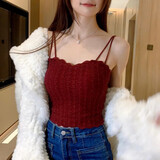 娴妃复古色吊带背心双层不透带胸垫一体花边网红百搭修身美背打底上 红色 均码(80-130斤)