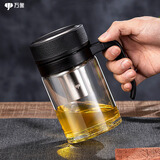 万象玻璃杯带手柄办公室泡茶杯男士家用过滤网杯子耐热商务休闲女士带把创意水杯新款 U211黑色-480ml