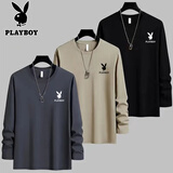 花花公子【纯棉3件装】长袖t恤男士装春秋季款中青年宽松大码打底衫上衣服 铁灰+卡其+黑色 XL
