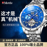 Mettle手表瑞士品质全自动机械表梵高星空男士手表防水夜光日历时尚腕表 银壳蓝星空钢带
