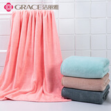 洁丽雅A类毛巾成人情侣柔软吸素色简约珊瑚绒浴巾男女家用速干裹巾 A类素雅浴巾-藕粉 360g