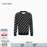 Calvin Klein Jeans秋冬男时尚通身字母提花羊毛混纺圆领毛衣针织衫J319617 BEH-太空黑 M